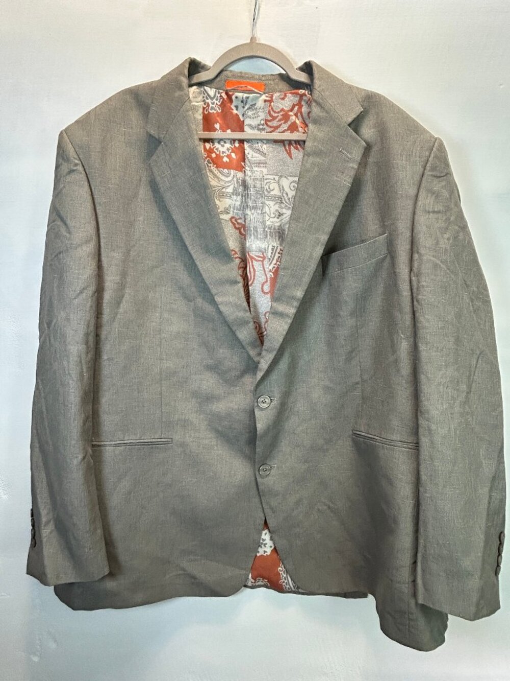 Tallia Gray Linen Blend Sport Coat Blazer 52L Long Modern Fit Statement Lining
